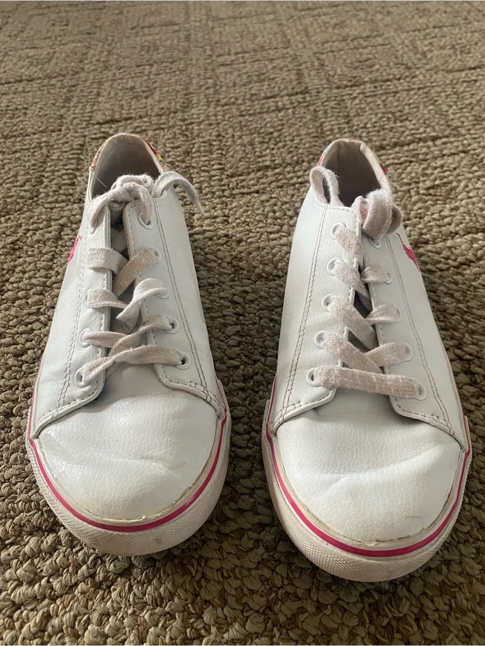 Ralph Lauren White Sneakers with Pink Polo Logo and Pink Trim